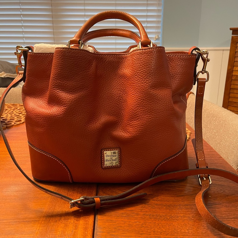 Dooney & Bourke Brown Leather Shoulder Bag with Gold Accents